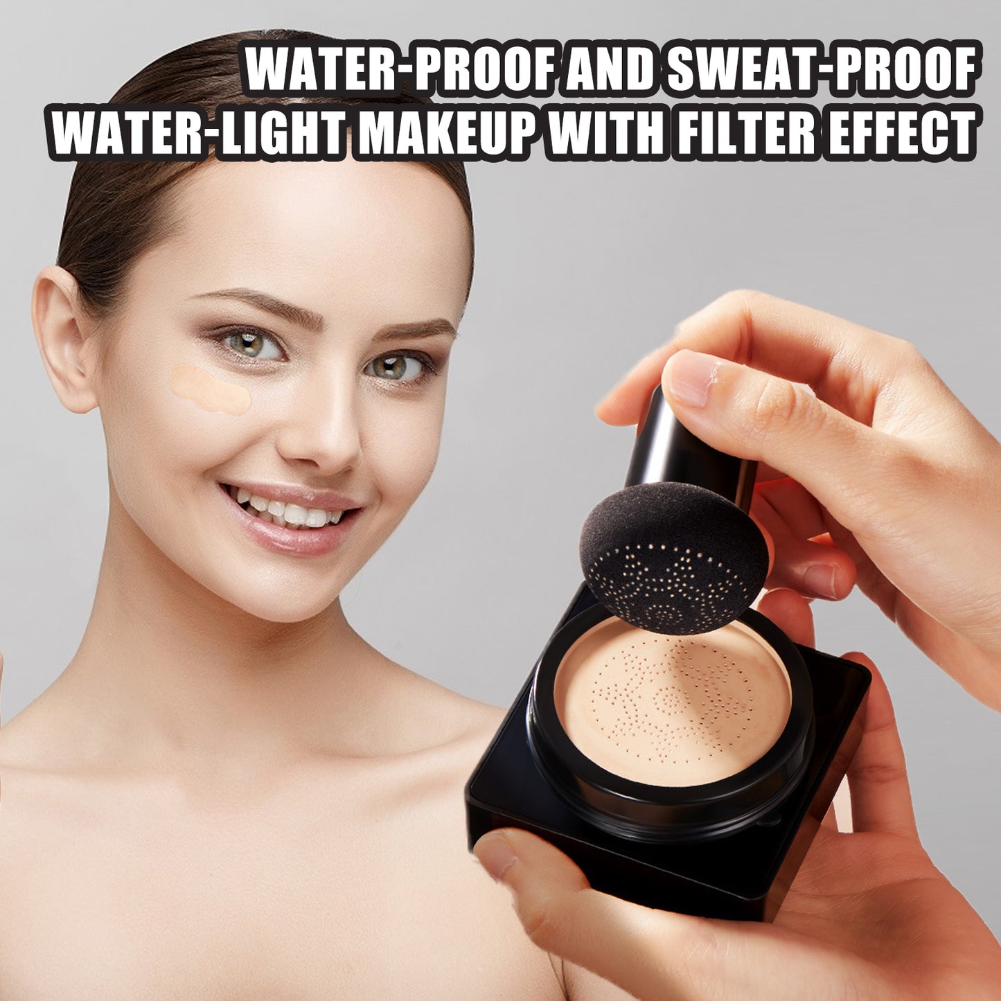 Magic Mat Powder Puff, Invisible Pore Ivory White Natural Color With Mushroom Air Cushion On Makeup Base
