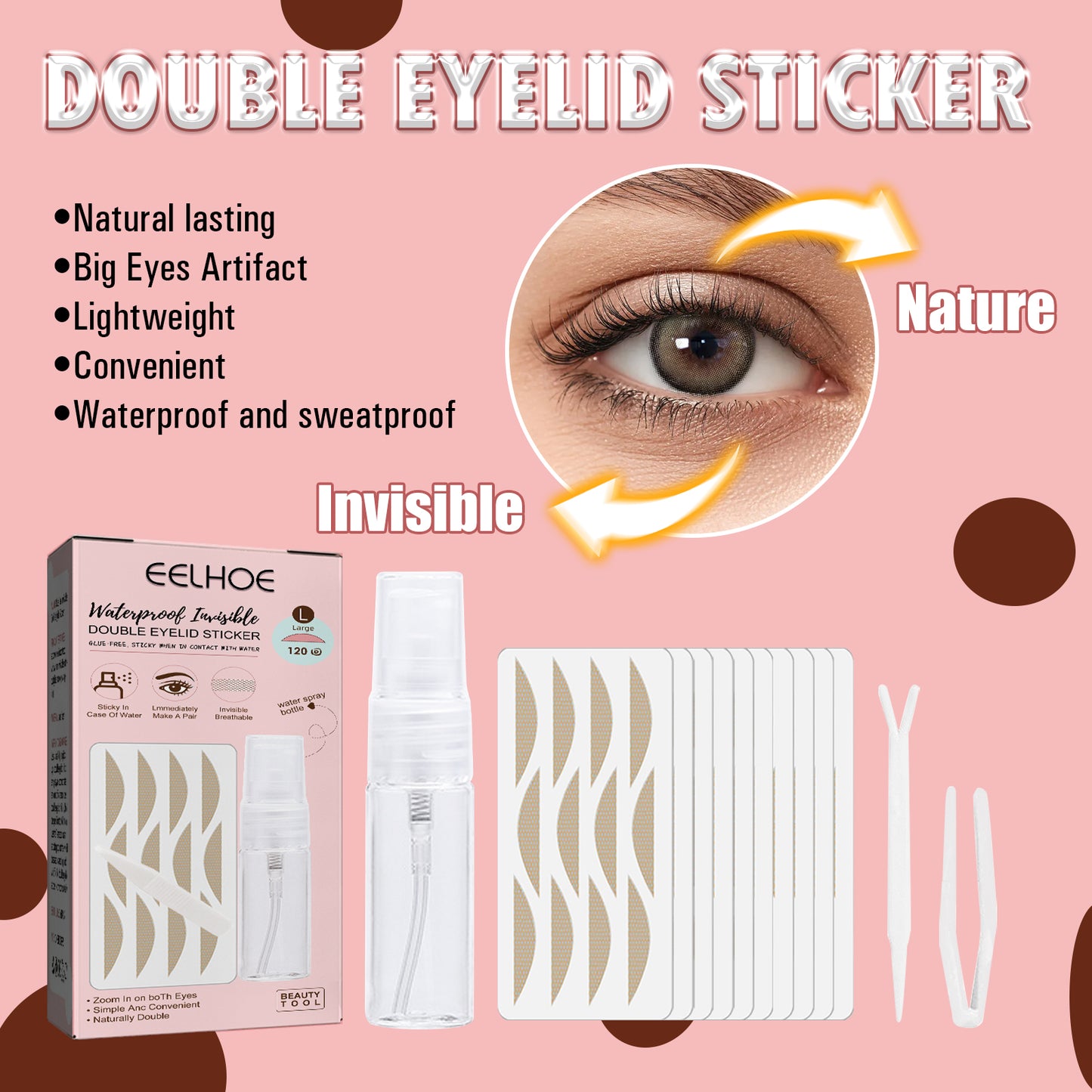 Lace Non-trace Double Eyelid Tape, Natural Non-trace Non-glue Lace Double Eyelid Tape
